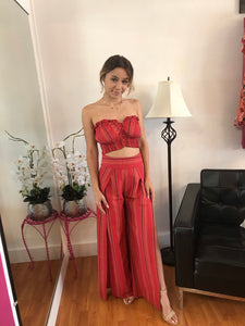 Red Striped 2pc Crop Top and Matching Wide Leg Pants