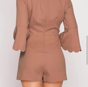 Brown Toast Scalloped Bell Sleeve Romper