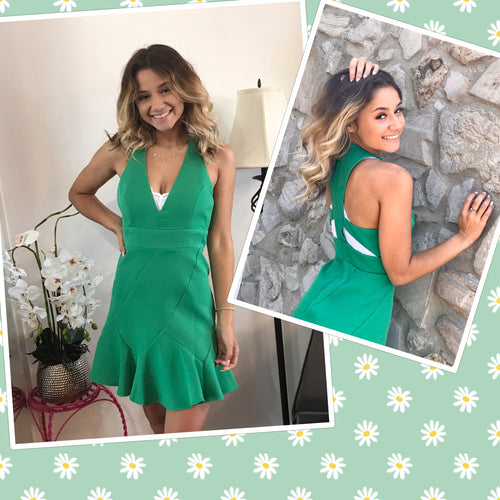 Green Sleeveless Deep V Neck Cocktail Dress