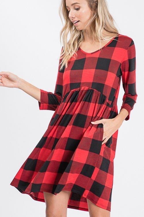 open lace back dress All Wrapped Up Bow Plaid Babydoll Mini Dress in Red Plaid main image 0