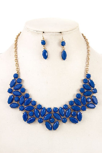 Blue Faceted Bib Necklace Set