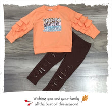 Orange “Thankful, Grateful, Blessed” Ruffle Sleeve Top and Matching Leggings