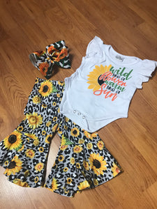 Yellow/Black 2pc Sunflower Leopard Outfit