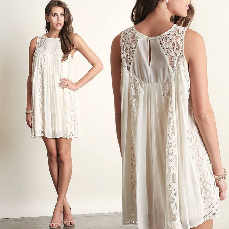 Off-White Sleeveless Lace Dress