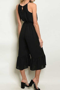 Black Jumpsuit with Ruffle Legs and Waist Tie