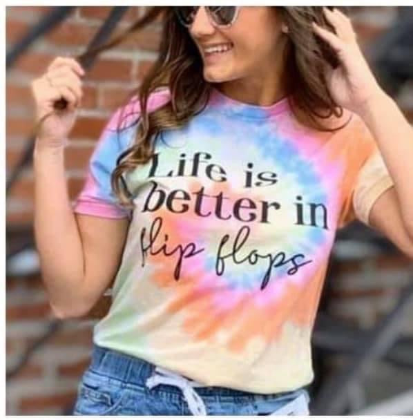 Pink “Life is Better in Flip Flops” Tie Dye Tee