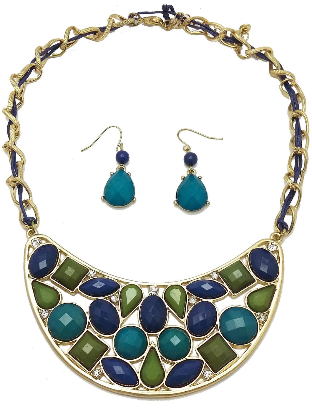 Green, Blue & Turquoise Statement Necklace Set