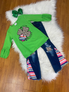 Green 2pc Clover Top and Matching Serape Pants