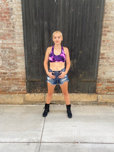 Purple Tie Dye Athletic Crop Top and Shorts w-Pockets