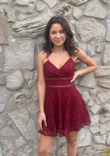 Burgundy Lace Dress w/Adjustable Straps
