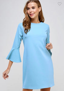 Light Blue Bell Sleeve Shift Dress