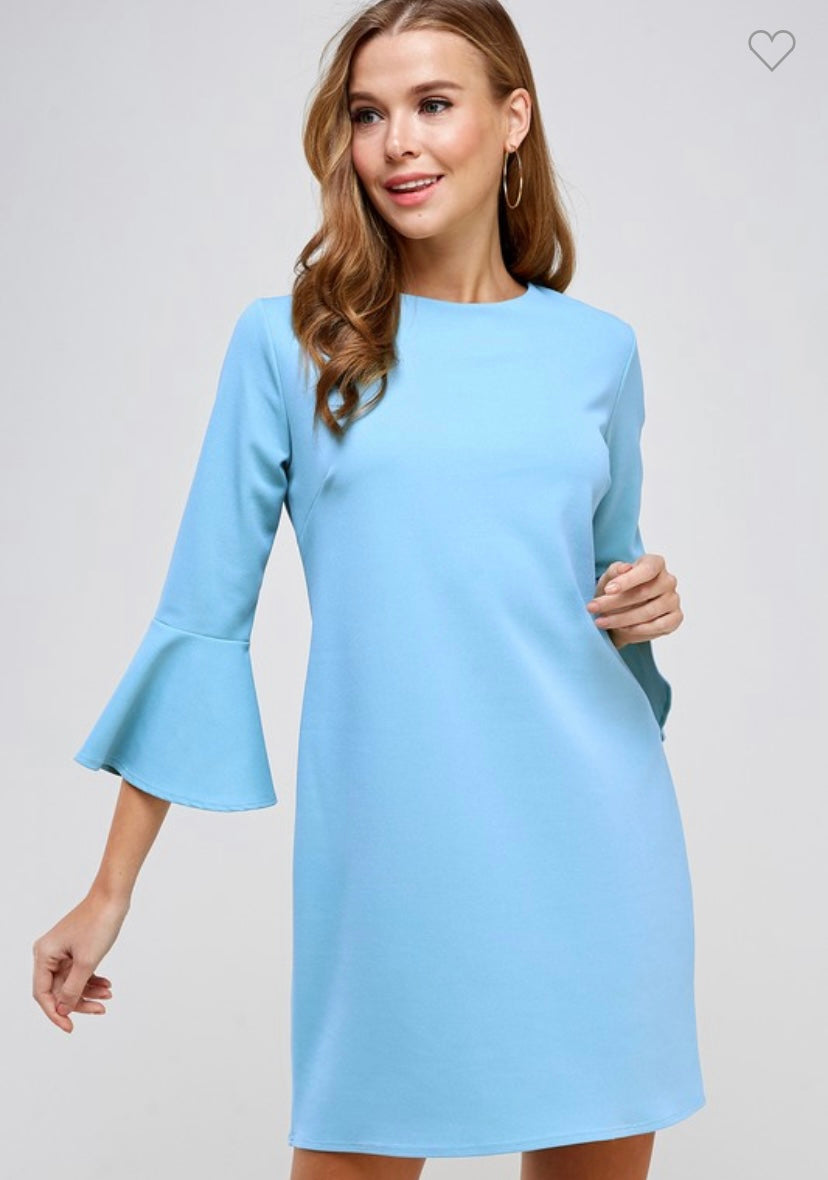 Light Blue Bell Sleeve Shift Dress Pretty In Pink Boutique, LLC Light Blue Bell Sleeve Shift Dress Pretty In Pink Boutique, LLC