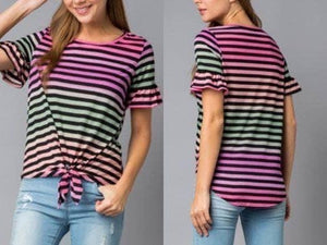 Pink Multi Striped Top w/Front Tie