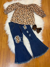 Brown Leopard 2pc Denim Bell Bottom Outfit