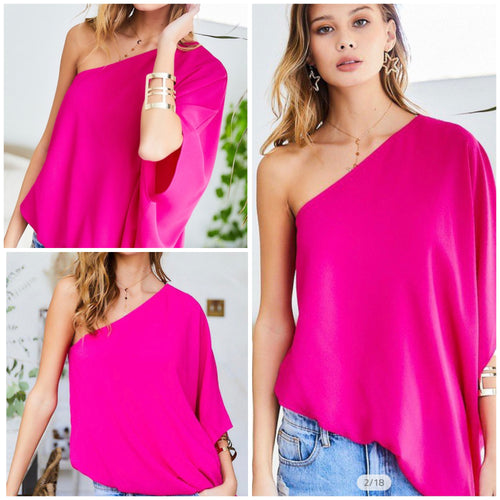 Hot Pink One Shoulder Asymmetrical Top