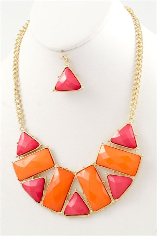 Orange Acrylic Bib Necklace Set