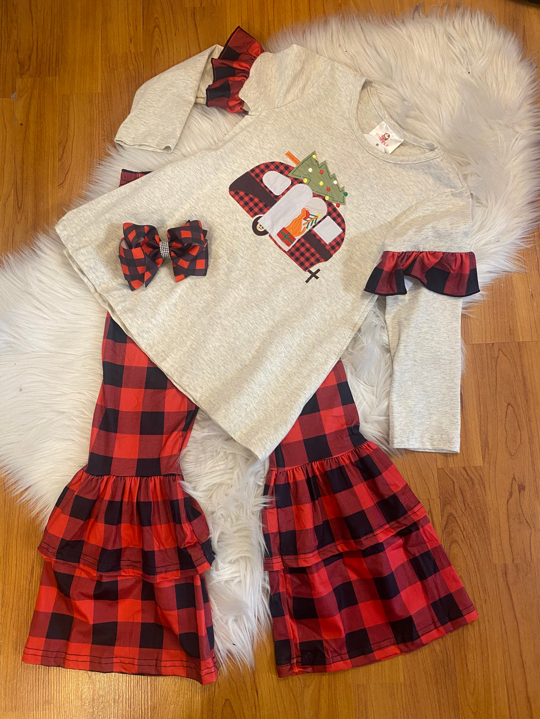 Red Buffalo Plaid 2pc Camper Bell Bottoms Set