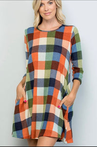 Fall Multi Color Plaid Dress w/ Pockets