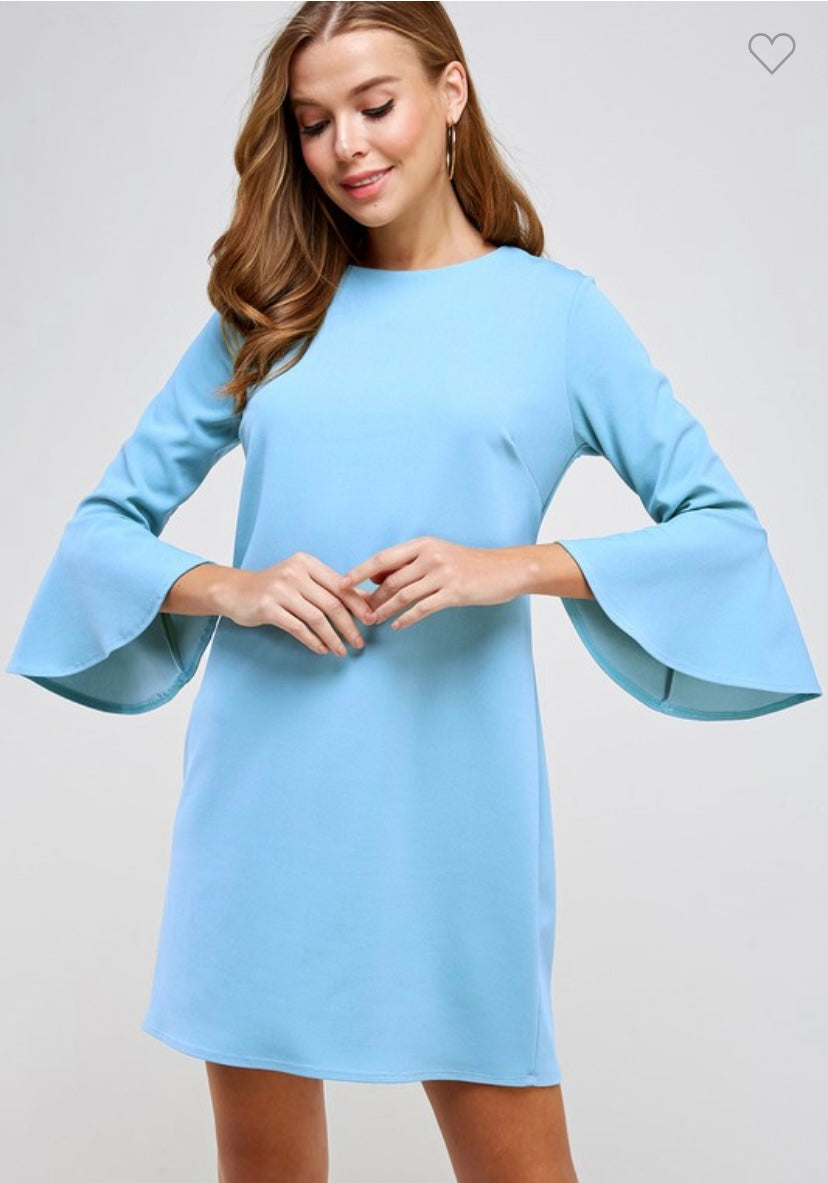 flared sleeve shift dress Women's Brown Abstract Floral High Neck Flared Sleeve Shift Dress