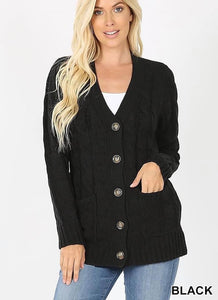 Black Cable Knit Cardigan Sweater w/Buttons