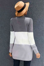 Grey Color Block Cable Knit Sweater