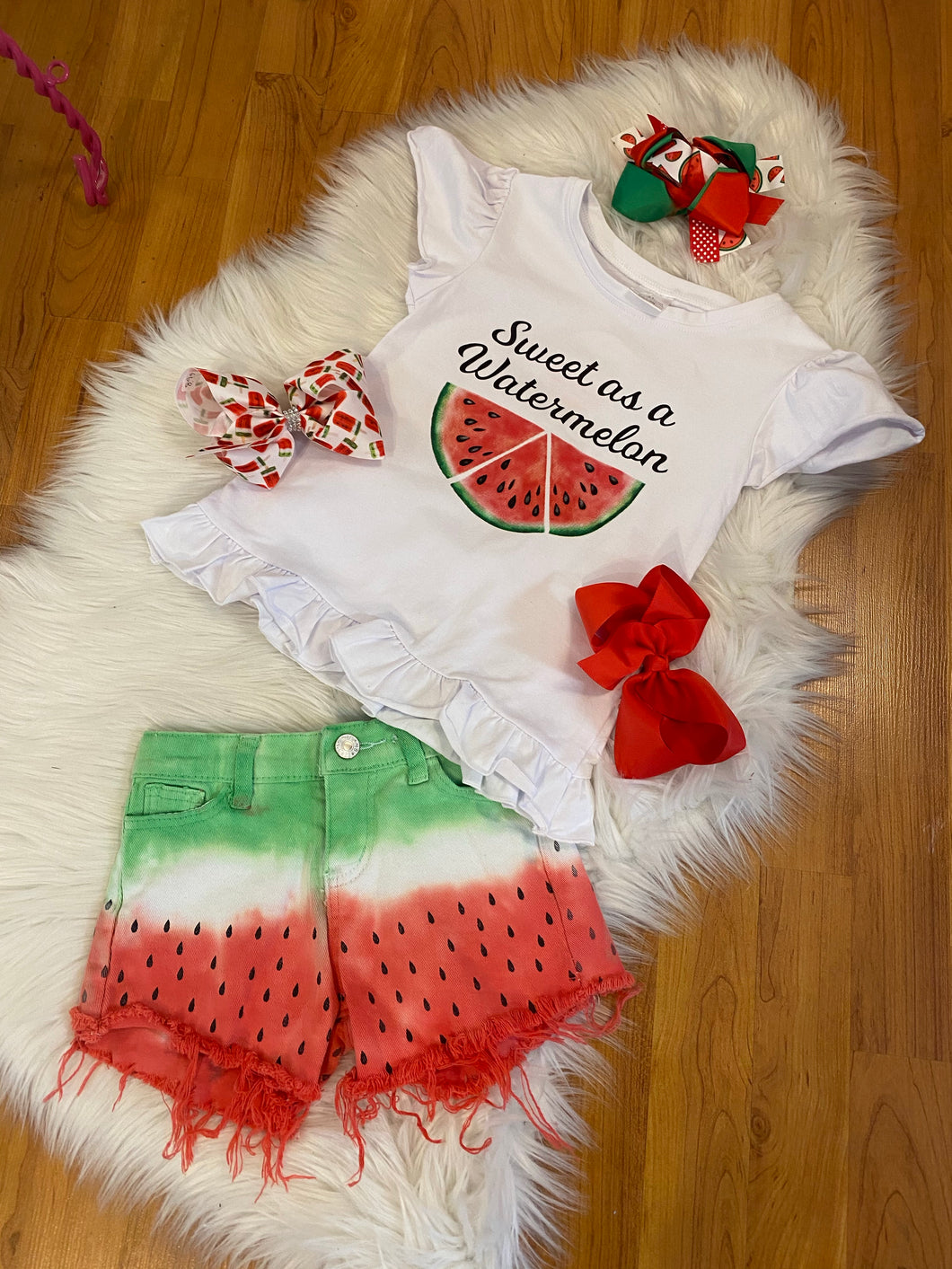 White 2pc Watermelon Top and Matching Shorts