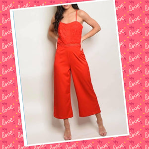 Red Lace Jumpsuit with Adjustable Straps