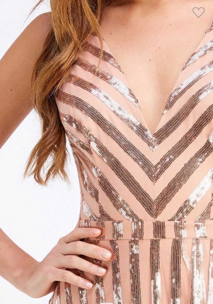 Copper Sequin Stripe Maxi Dress w/Slit Pretty In Pink Boutique, LLC Copper Sequin Stripe Maxi Dress w/Slit Pretty In Pink Boutique, LLC