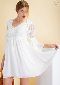 Off White Boho Lace Bell Sleeve Dress