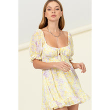 Yellow and Lavender Ruffled Floral Print Mini Dress