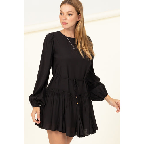 Black Tie Front Tier Ruffle Mini Dress