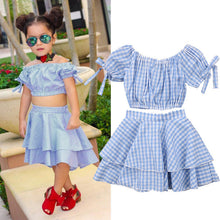 Blue Checkered Girls 2pc Crop Top Outfit