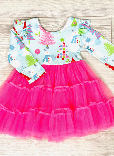 Pink & Blue Christmas Tree Tutu Dress