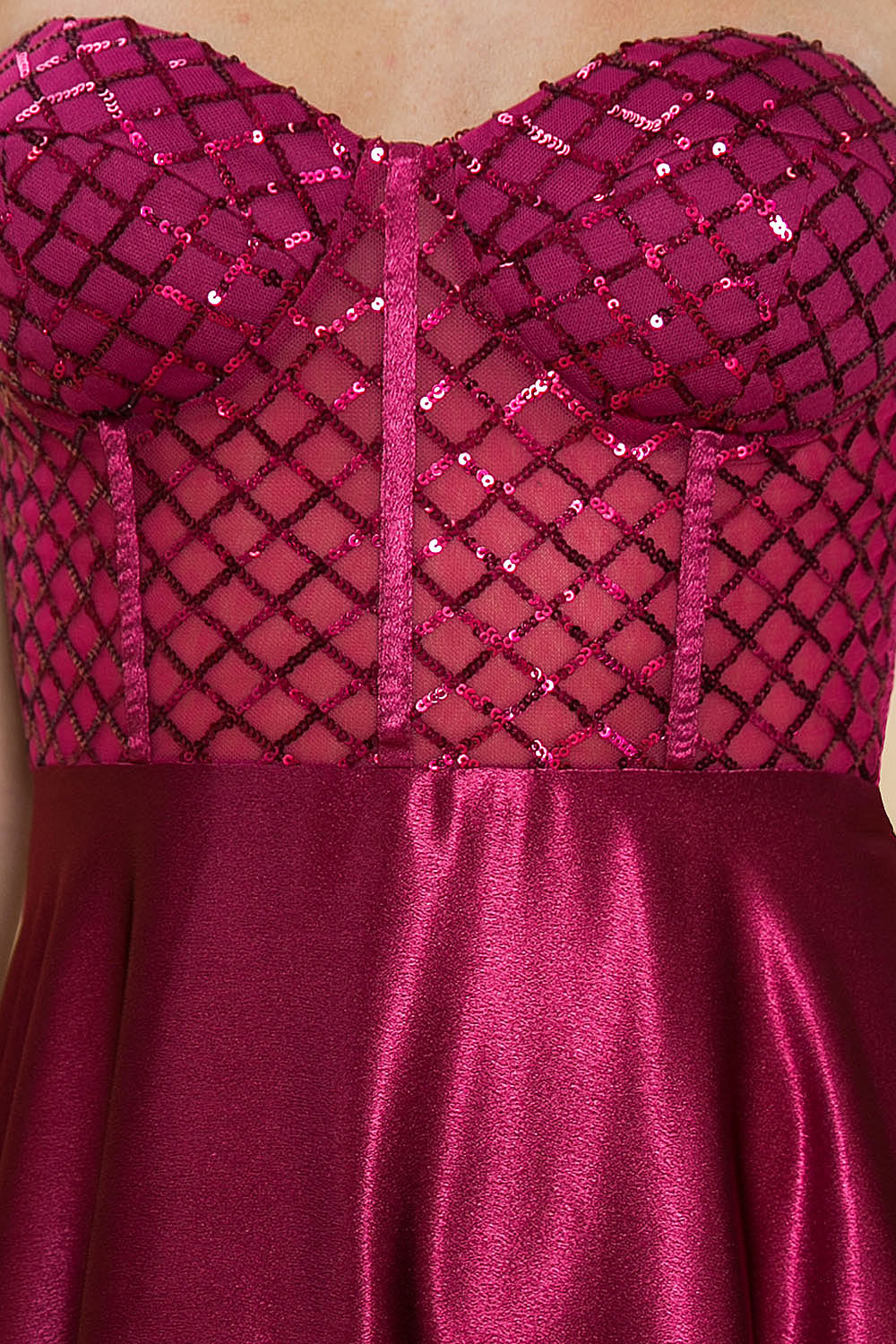 Berry Strapless Sequin Corset Top Satin Prom Dress Pretty In Pink Boutique, LLC Berry Strapless Sequin Corset Top Satin Prom Dress Pretty In Pink Boutique, LLC