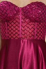 Berry Strapless Sequin Corset Top Satin Prom Dress
