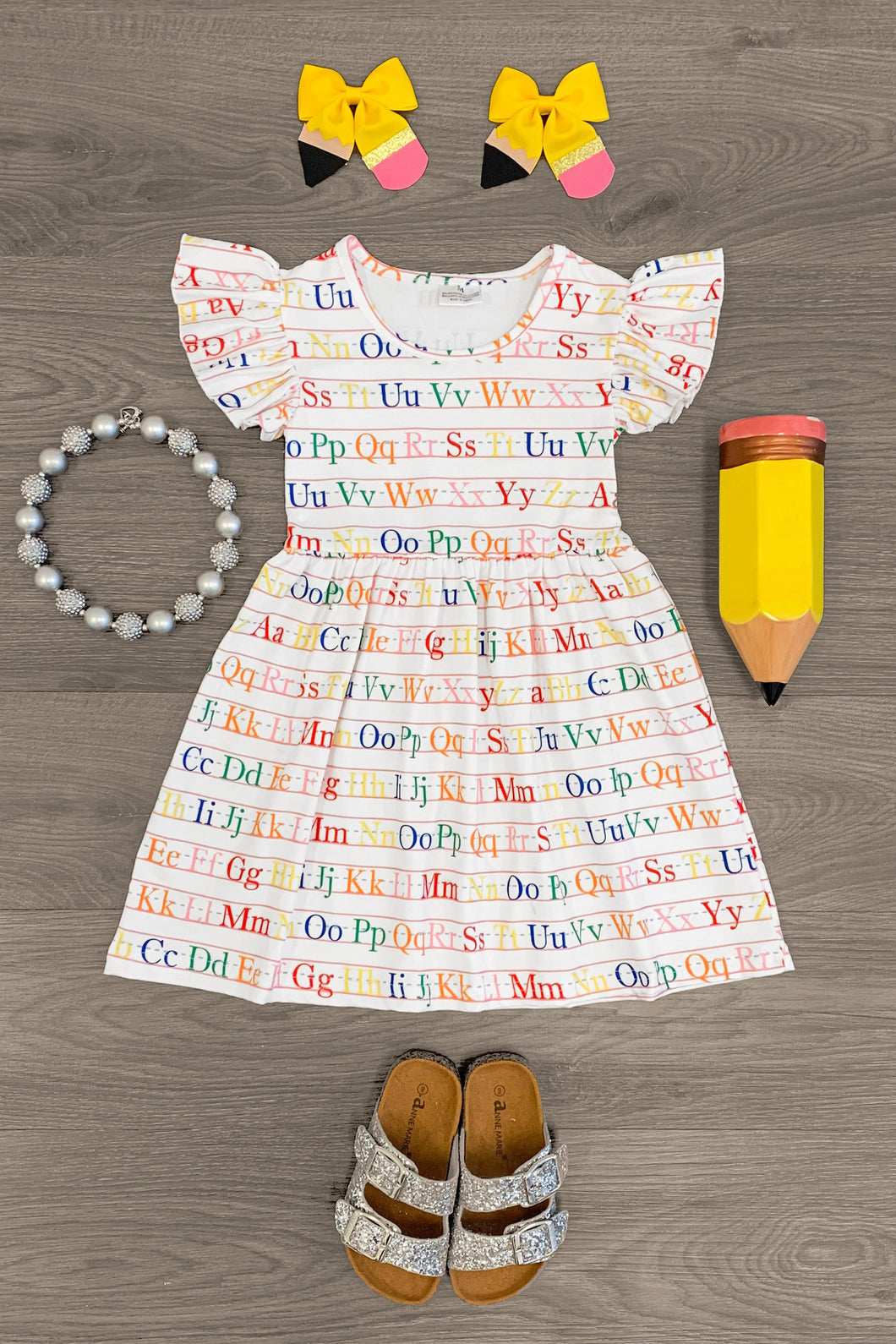 White Back to School Alphabet Dress