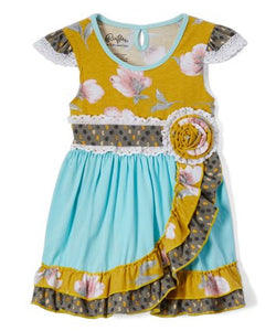 Gold & Blue Matilda Jane Inspired Dress with Ruffles